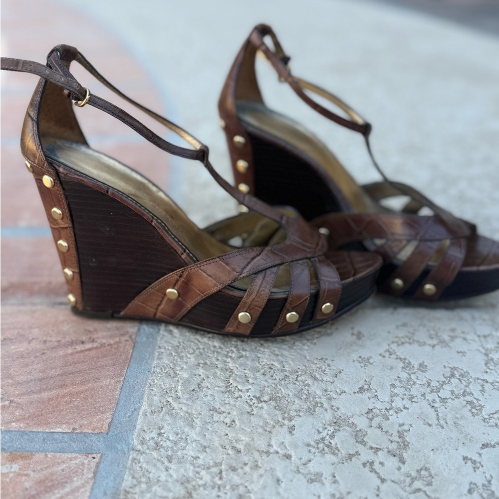 Brown Strappy Wedge Sandals